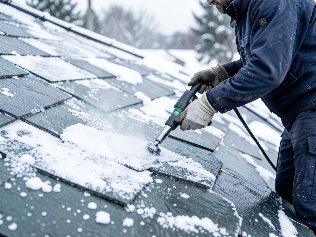 Why steaming is the only safe way to remove ice from a delicate slate roof in Brookline